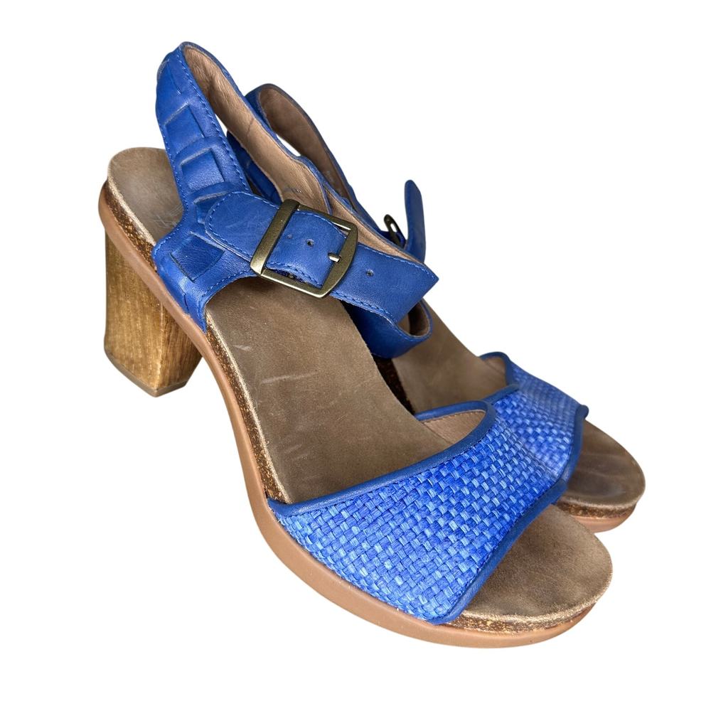 Dansko Debby Blue Woven Leather Heeled Comfort Sandal Womens EU 38 US 7.5-8